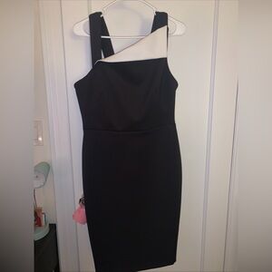 Calvin Klein Black Asymmetrical One Shoulder Sheath Dress